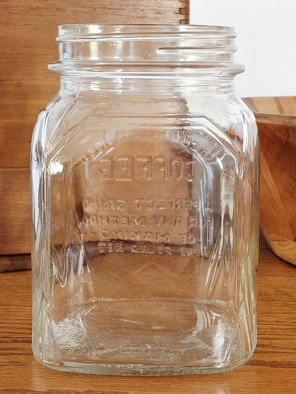 Vintage Owens Illinois Glass Coffee Jar Embossed 1935 Coffee Bar Kitchen Decor
